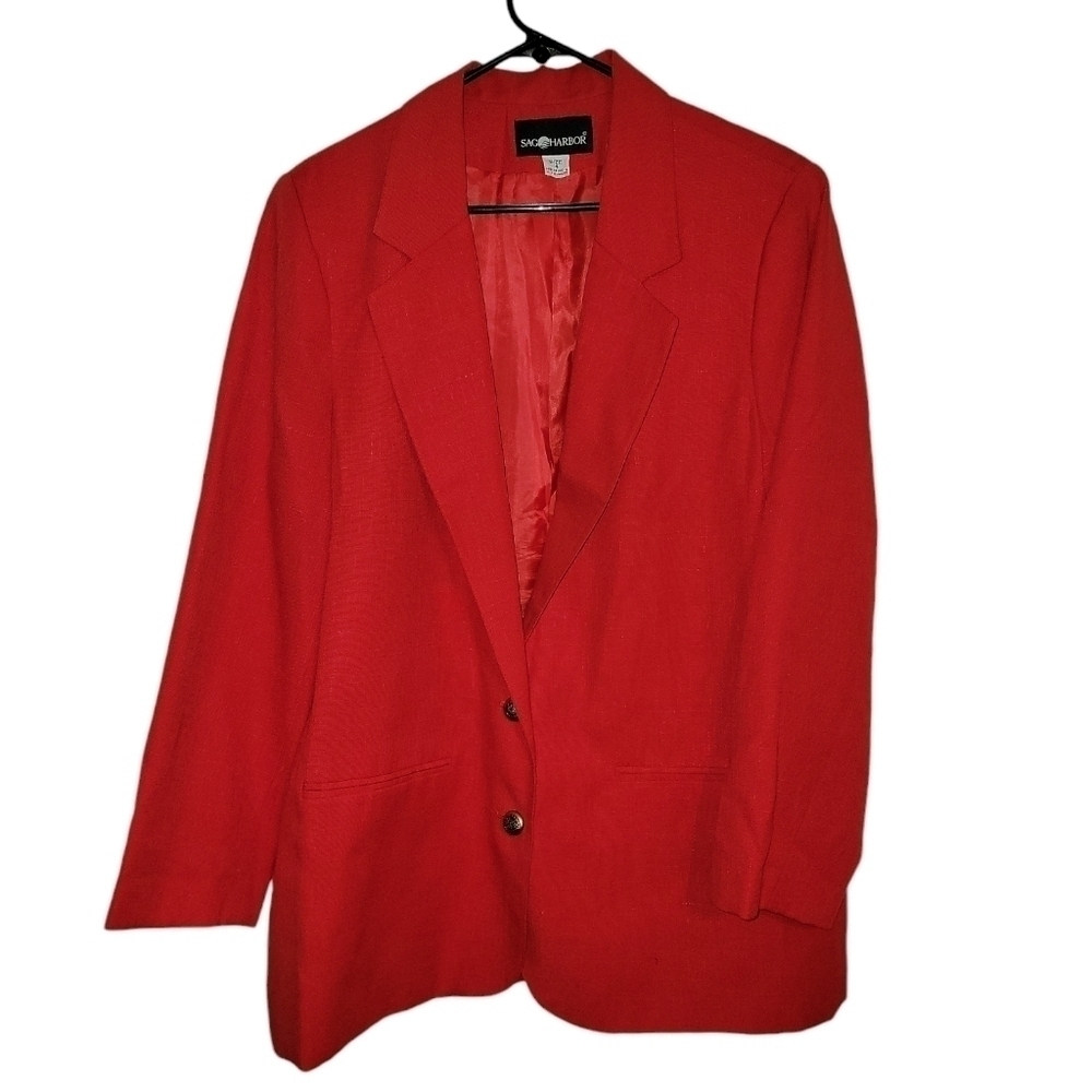 Sag harbor size 14 button closure red blazer gold buttons with cool design